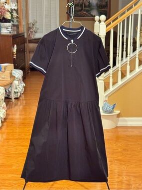 Zara Black Midi Dress with White Trim and Zip Ring